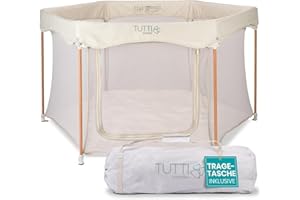 Tutti Bambini Laufstall Baby Faltbar - Baby Playpen mit 360°-Netzwänden, Schnellklappmechanismus, Reißverschlusstür, Bodenmatte & Tragetasche, 135 x 135 x 75 cm (Ecru)