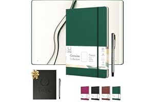 THE ROYAL DESK TRD Libreta de puntos B5 de tapa dura y cuero vegano. Cuaderno punteado 250 páginas numeradas de folios crema, tamaño ideal 25,5x18cm. Bullet journal para Escritores,Negocios, Diaristas PV