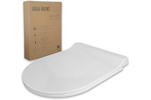 Aqua Bagno – Abattant de WC plat Softclose Roxy – Forme en D – Duroplast de haute qualité – Abaissement automatique – Amovible – Couvercle de WC et lunettes de WC – Antibactérien – Blanc