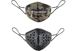 Aroncent Masque de Cyclisme Vélo Sport Filtre à Air Polluants Charbon Anti-poussière Respirant Décoration de Rivets Fermeture Éclair Camouflage Noir Vert