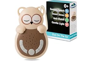 Cloud b Sweet Dreamz On The Go | Machine à Son de Voyage avec Lumière Calmante | 4 Bruits Blancs & Berceaux Relaxants | Capteur Smart Réactivant & Lueur Doux | Aide Sommeil Nouveau-né | Hibou