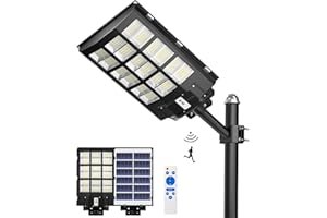 Gefolly SL-3600W Lampione Solare LED Esterno, 360000LM Faro Stradale con Pannello Solari con Sensore di Movimento, 6500K IP67 Impermeabile Faretti LED Esterno Solare per Giardino