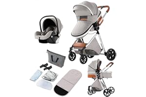 Magic ZC 3 in 1 Pushchair Pram Travel System, Baby Stroller 3 in 1 with Reversible Two Pushing Modes, Newborn Infant Carriage One-Click Folding, Toddler Buggy Aluminum Frame (V9 Light Grey)