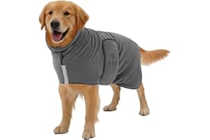 PAWPUP Dog Drying Coat - Double Layer Ultra Absorbent Microfibre Towel Robe, Quick Drying, Soft and Warm Dressing Gown for After Bath, Rain or Muddy Walks (Grey, XL)