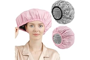 WOKATFI 2 Pcs Double Layer Deep Conditioning Cap, Large Heat Caps, Shower Caps, Steam Caps, Thermal Hair Cap for Thick Long Hair, Hair Coloring, Hair Care(Pink & Zebra Print)