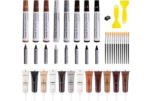 ‎SEISSO SEISSO Laminat Reparaturset,holzspachtelmasse,43 Stück Holzkitt-Reparaturset,Marker und Wachsstifte mit Spitzer, Holzmarker, Parkett Reparatur Set von Risse Löcher Kratzer Flecken für Holzboden, Türen