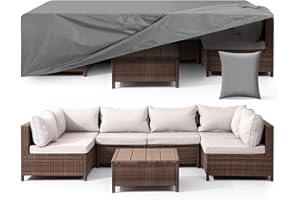 JEMIDI Pokrowiec na meble ogrodowe, wodoszczelny, oddychający, wiatroszczelny, pokrowiec ochronny na stół i krzesła, plandeka na meble balkonowe, kolor szary