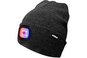 ATNKE Bright LED Lighted Beanie cap Unisex Ricaricabile Beam Hat Red e Blue Glow Flashing Alarm Bulb Headlamp