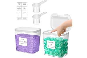 Lifewit Lot de 2 Rangement Lessive Liquide en Capsules avec étiquettes et Cuillères, Récipient pour Poudre à Lessive avec Couvercle à Pression, Boite Lessive, Rangement Buanderie Organisation