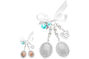 LUSOFIE 1Pcs Wedding Bouquet Photo Charms Bridal Bouquet Charms for Wedding Memory Bow Pearl Charm Lacy Oval Angel Charm Memorial Photo Charm You Are Always in My Heart Charm for Wedding Party
