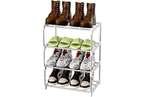 Magrimaxio Étagère à Chaussures 4 Niveaux, Empilable Meuble Chaussure en Métal, Meuble de Rangement Chaussure pour 8 Paires, Porte Chaussures pour Entrée, Salon, Chambre, Dressing, Couloir (Argent)