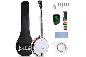 Mulucky Banjo de 5 cuerdas, tamaño grande con 24 soportes, parte trasera cerrada de madera maciza, banjos resonadores de caoba, paquete de regalo con kit para principiantes,B1107