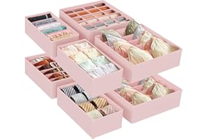 SONGMICS Set of 8 Underwear Drawer Organisers, Drawer Dividers, Foldable, for Bras Undies Socks Ties, Fabric Storage Boxes for Closet Wardrobe Shelves, Jelly Pink RUS008P01