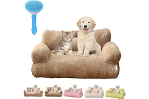 Gienslru Calming Pet Sofa, Calming Dog Bed Fluffy Plush pet Sofa, Memory Foam Removable Washable Pet Sofa, for Medium Small Dogs ＆Cats (Coffee, L)