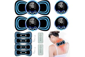 Maxee 2 x przenośny masażer, 8 trybów, 19 poziomów, bezprzewodowy samoprzylepny masażer EMS, masażer szyi na ramię, łagodzenie bólu mięśni ciała, mini masaż szyjki macicy, 4 podkładki do masażu