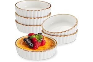 ONEMORE 6x Creme Brulee Schälchen, 177 ml Soufflé Förmchen aus Keramik, 11.4 cm Souffleeförmchen Backofenfest, Mini Auflaufform für Muffin, Panna Cotta, Spülmaschinenfest