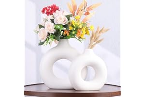 QIANLING Lot de 2 vases en céramique, 2 vases Blancs Ronds, vases à Fleurs pour décoration d'intérieur Moderne pour Salon, Cuisine, cheminée, Chambre, Table à Manger, Bureau, Ferme, centres de Table