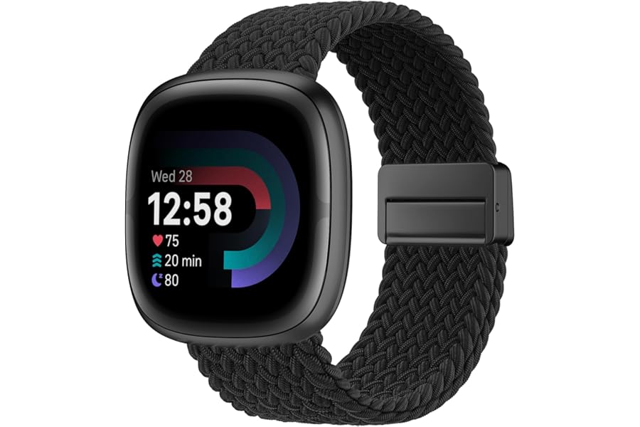 Higgs Braided Strap Compatible with Fitbit Versa 4/Fitbit Versa 3/Fitbit Sense 2/Fitbit Sense Straps for Women Men, Nylon Elastic Magnetic Snap Replacement Watch Band for Versa 4/Versa 3/Sense 2/Sense
