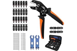 QOUBNIC Juego de Crimpadora Solar, 1 Alicates de Crimpado 12 Pares Conectores Macho Hembra 14 Pares de Conectores Fotovoltaicos 2 llaves Inglesas Herramientas de Crimpado Solar para 2,5/4/6 mm²