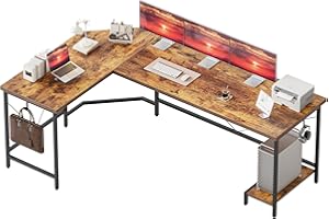 Mericonia L Shaped Desk, 170 cm Corner Gaming Desk for Home Office, Computer Desk Sturdy Writing Workstation for Small Space, Easy to Assemble, Brown