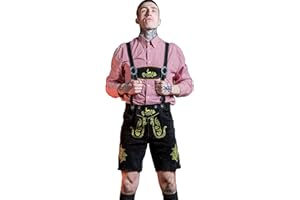 Bavarianland Men,s Lederhosen Real Suede Leather with Matching Suspenders Shorts (UK 34 inch/EU 50, Black)