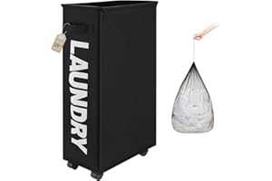 TOTANKI Grand panier à linge roulant sur roues, panier à linge pliable avec poignée, trieur et organisateur de linge pliable, grand panier de rangement (Noir, Pro 29")