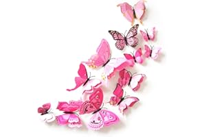 OBLIQUE UNIQUE Oblique-Unique Juego de 12 mariposas 3D con efecto de doble ala para decoración de pared (rosa)
