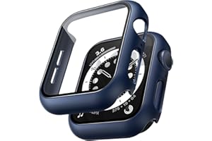 TAURI 2 Pack Hard Case Compatible for Apple Watch SE/Series 6/5/4 44mm with 9H Tempered Glass Screen Protector, [Touch Sensitive] [Full Coverage] Slim Bumper Protective Cover for iWatch 44mm - Blue