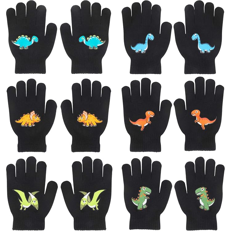 QKURT 6 Pairs Magic Gloves For 5~13 Year Old Kids, Black Full Finger Winter Gloves Magic Stretch Gloves Knitted Warm Gloves For School Commuting Outdoor Playing