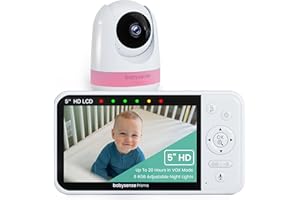 Babysense Prisma Babyphone con fotocamera e audio, 5" HD, luce notturna a 6 colori, schermo diviso, macchina per il suono del bambino con rumore bianco e ninne ninne, sicuro senza WiFi