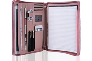 Calfinder Teczka konferencyjna A4, teczka na dokumenty ze skóry PU, teczka na dokumenty z zamkiem błyskawicznym A4, fioletowa teczka z klipsem A4, organizer biznesowy, fioletowy