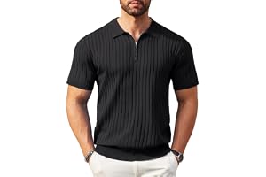 COOFANDY Men's Zipper Polo Shirts Short Sleeve Ribbed Knit Polo T Shirts Fashion Casual Golf Shirts