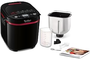 Moulinex Pain Plaisir Machine à pain, 1 Kg, 720W, 17 programmes, Programme sans gluten, Pain maison, Pizza, Départ différé 15 heures, 3 niveaux de dorage, OW220830 Noir