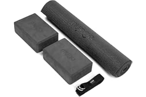 Myga Yoga Starter Set - Yoga Mat, 2 Yoga Blocks and Yoga Strap - Starter Kit with Mat, 2 Bricks & Metal D Ring Belt for Beginners in Yoga, Pilates & Fitness - Home Studio Gift Set - Choice of Colour