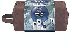 NIVEA MEN Feel Set To Go Gift Set (5 Products) – Men's Grooming Gift – Includes Shower Gel, Face Wash, Anti-Perspirant, and Moisturiser - with Practical Wash Bag