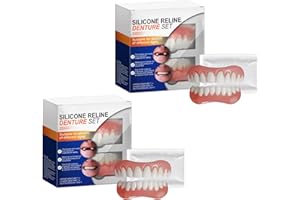 MATSIZEN 2 Piezas Dentadura De Silicona,Dientes Postizos Temporales,Carillas Dentales,Silicone Dentures,Dentaduras Postizas Ajustables Adecuado Para Hombres Y Mujeres+50g De Gel Reparador Dental*2
