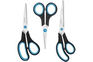 Uaugulft Forbici multiuso in acciaio inox per carta, con impugnatura morbida, blu e nero, set da 3 pezzi