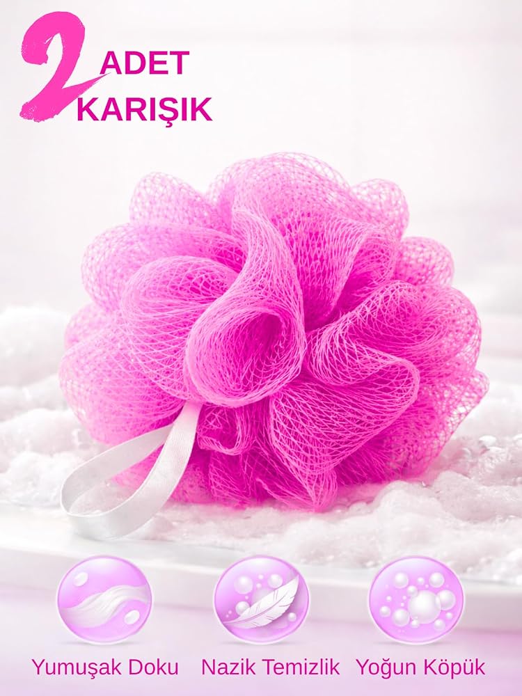Beylini 2'li Karışık Banyo Lifi Büyük Boy 35GR Vücut Duş Kesesi File Top Lif Peeling Etkili Hijyenik Banyo