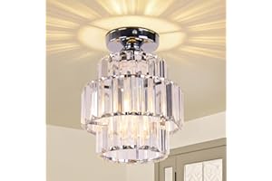 Cainjiazh Mini Kronleuchter Modern Kristalle Kronleuchter Unterputz Deckenleuchte Doppelschicht Kristall Kronleuchter Beleuchtung Leuchte für Schlafzimmer Küche Bar Badezimmer Flur(Black)