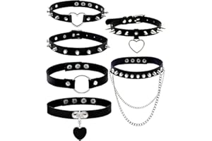 Conruich 6 Stück Leder Choker Damen Herz Anhänger Choker Einstellbar PU Leder Halskette Set Metall Ring Halsband Schwarz Punk Rock Gothic Halsband Kragen mit Kreis Herz für Frauen Zubehör