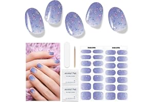 DUKASOU Unghie Gel Adesive UV - 28 Pcs Smalto Adesivo per Unghie Adesivi Unghie Gel Nail Stickers Full Wraps Lampada LED Adesivi per Unghie in Gel Curati Con Lima per Unghie e Stick per Donne Ragazze