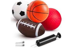 INPODAK Balls for Toddlers 1-3, 5 Inches PVC Football, Small Rugby Ball for kids, Mini Basketball, Backyard Game Sport Balls Set for Indoor Outdoor Garden