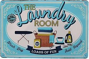 Hioni Cartel de metal con texto en inglés "The Laundry Room" para decoración de pared del hogar