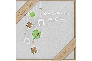 bsb - Karte zum Geburtstag - Nature Card - Nachhaltige Karten - Geburtstagskarten mit Umschlag - Geburtstagskarte Frauen & Männer - Glückwunschkarte 15,5 x 15,5 cm - Kleeblatt & Hufeisen
