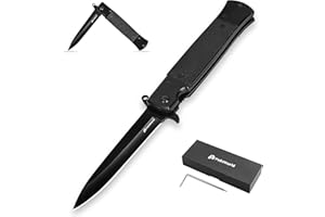 PoktWorld Coltellino Tascabile 7Cr17 Coltello Pieghevole in Acciaio Inossidabile Coltello per Caccia, Campeggio (Nero)
