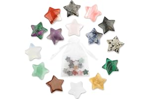 NEEROW Stern Edelsteine, 15 Stück Kristalle Heilsteine Glücksbringer, Glückssteine mit Organzasäckchen, Chakra Stein für Meditation und Balance, Reiki Heilung, Dekoration