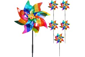Runup Multicoloured Bird Repellent Windmill Pack of 5, Pigeon Repellent Balcony Windmills, Colourful Pigeon Repellent, Windmill, Reflective Pinwheels, Bird Scarer, Bird Repellent, Pigeon Repellent,
