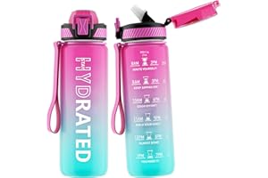 QLUR Water Bottle with Straw, 800ML Drinks Bottle with Time Markings-Tritan BPA Free-Sports Water Bottle Leakproof with Lock Cover, Motivational Water Bottles for School, Gym, Hiking, Yoga (1 Bottle)