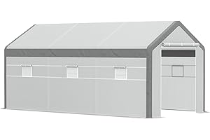Outsunny Invernadero de Jardín 600x300x280 cm Invernadero de Túnel para Cultivo de Plantas Verduras con 2 Puertas 6 Ventanas Enrollables y Cubierta de Polietileno PE 140g/m² Blanco