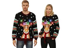 KOURIC Ugly Christmas Sweater LED,Weihnachtspullover Damen Herren,hässlich Weihnachtspullover Familie,lustiger Weihnachtspullover mit Licht,Rentier Weihnachtspullover für Familien/Frauen/Männer/Kind
